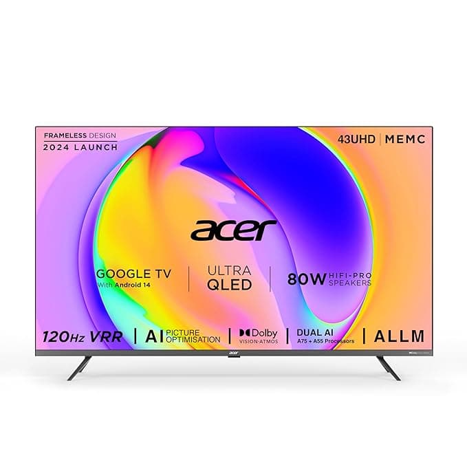 Acer 109 cm (43 inches) Super Series 4K Ultra HD Smart QLED Google TV AR43QDXGU2875AT (Black) - Image 1
