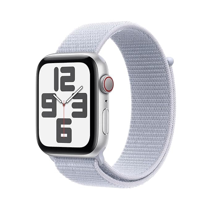 Apple Watch SE (2nd Generation, GPS + Cellular, 44 mm) – Silver Aluminum Case with Blue Cloud Sport Loop - Image 1