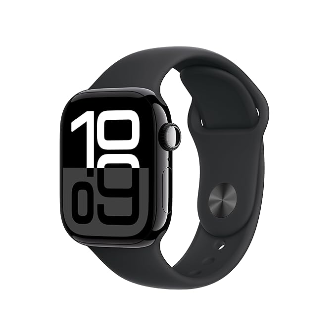 Apple Watch Series 10 GPS + Cellular (42mm) – Jet Black Aluminium Case with Black Sport Band (S/M) - Image 1