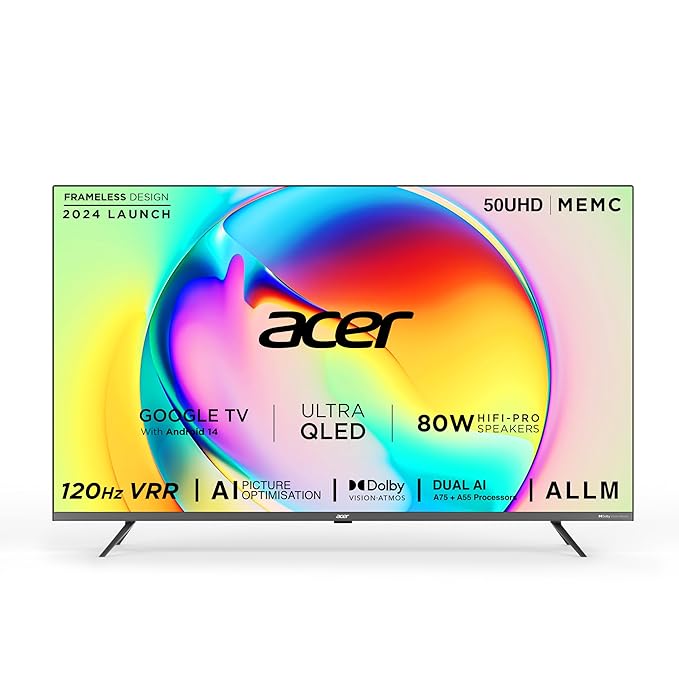 Acer 126 cm (50 inches) Super Series 4K Ultra HD Smart QLED Google TV AR50QDXGU2875AT (Black) - Image 1