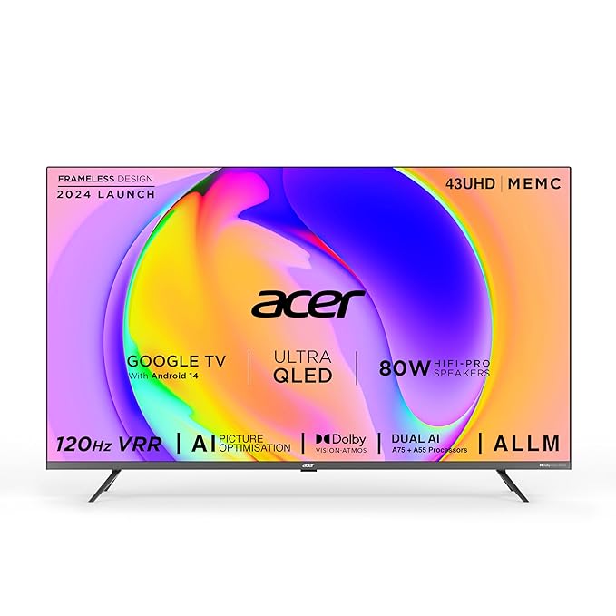 Acer 109 cm (43 inches) Super Series 4K Ultra HD Smart QLED Google TV AR43QDXGU2875AT (Black) - Image 1