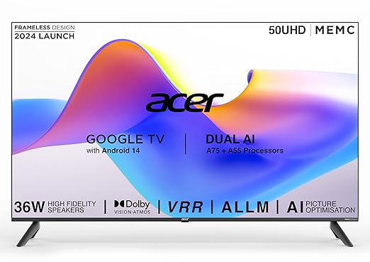 Acer 126 cm (50 inches) I Pro Series 4K Ultra HD LED Smart Google TV AR50UDIGU2875AT (Black) - Image 1