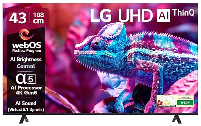 LG 108 cm (43 inches) UR75 Series 4K Ultra HD Smart LED TV 43UR75006LC (Black) - Image 1