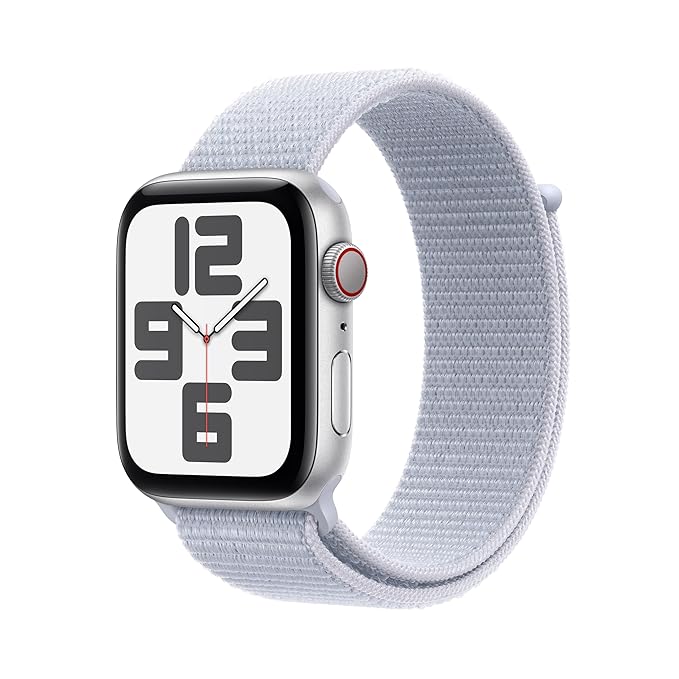 Apple Watch SE (2nd Generation, GPS + Cellular, 44 mm) – Silver Aluminum Case with Blue Cloud Sport Loop - Image 1